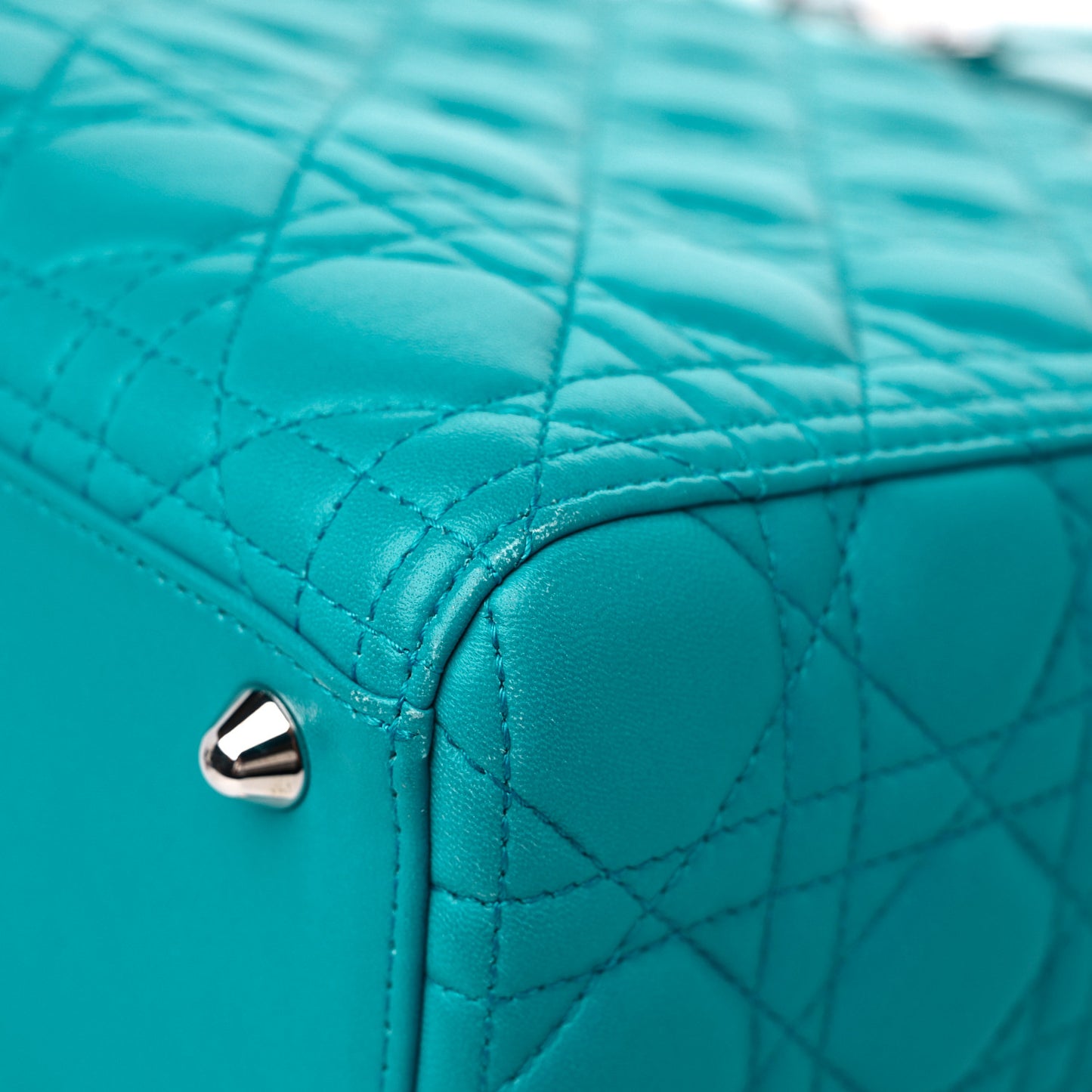 Lambskin Cannage Large Lady Dior Turquoise