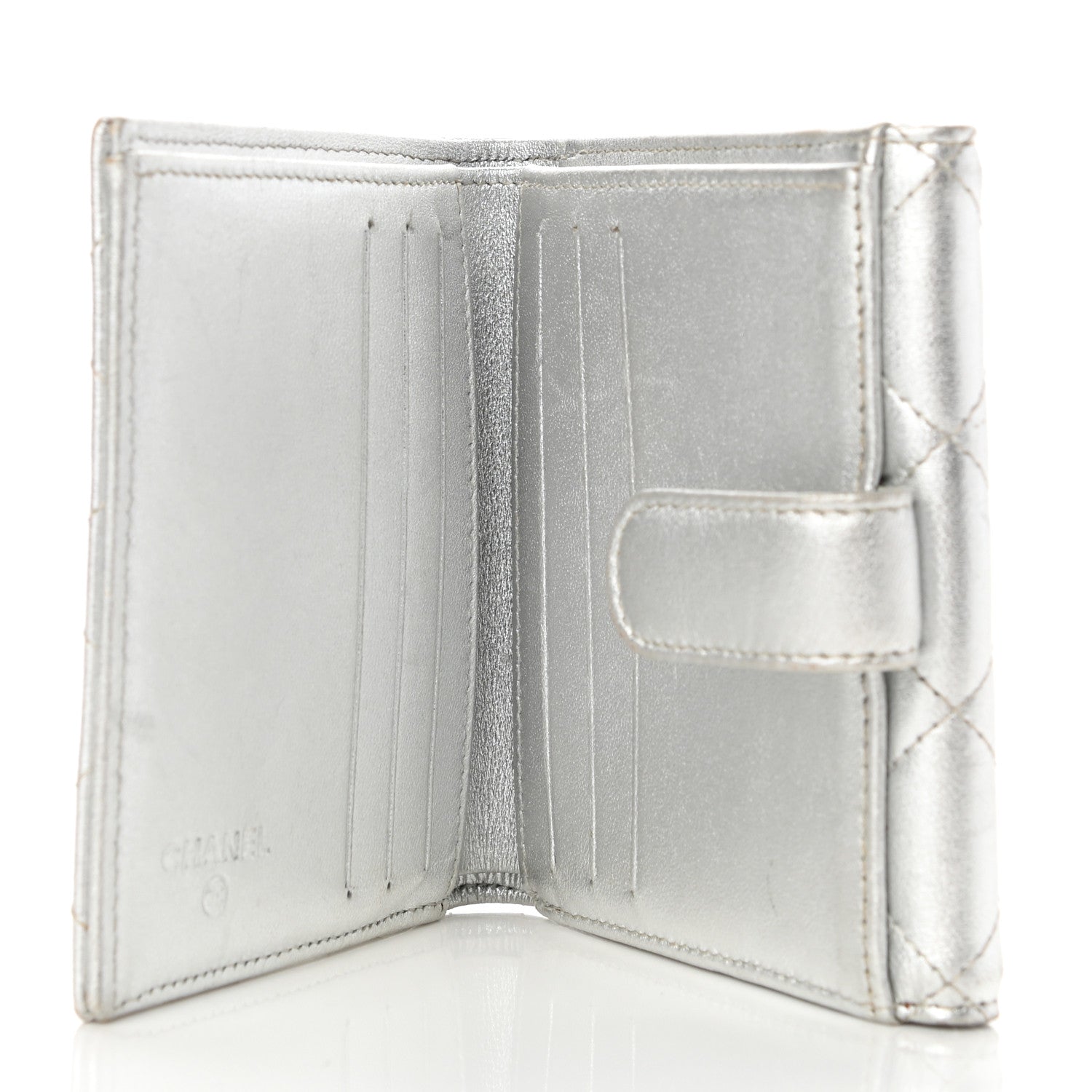 Chanel Metallic Lambskin Quilted Compact French Flap Wallet Silver 6 of 9
