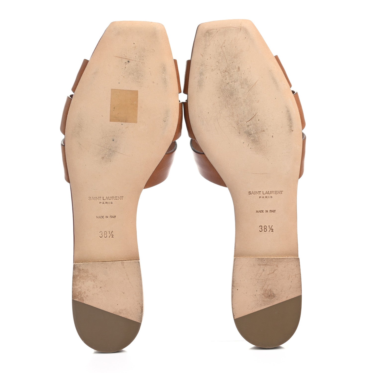Saint Laurent Calfskin Tribute 05 Slide Sandals 38.5 Amber 4 of 9