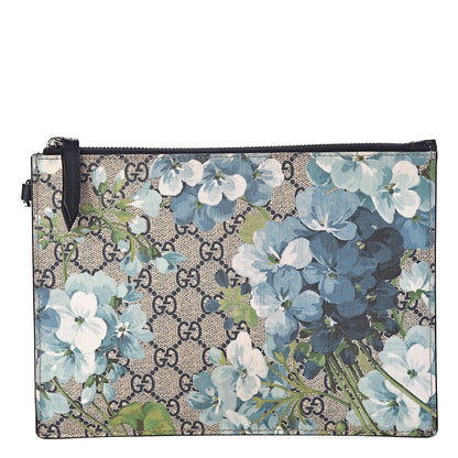 Gucci GG Supreme Monogram Blooms Small Zip Wristlet Pouch Beige Blue Black 1 of 7