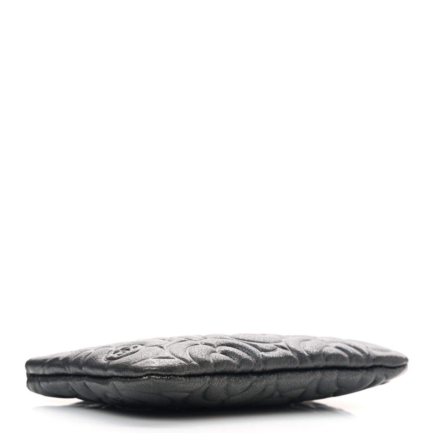 Goatskin Camellia Embossed Cosmetic Pouch Anthracite