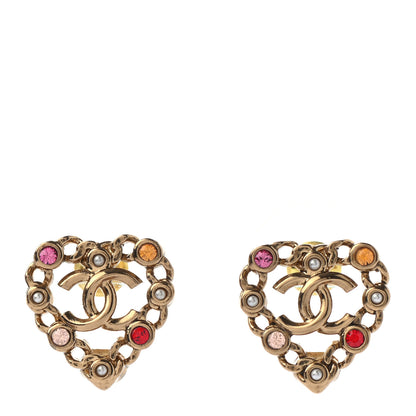 Chanel Pearl Crystal CC Heart Earrings Gold Multicolor 1 of 4