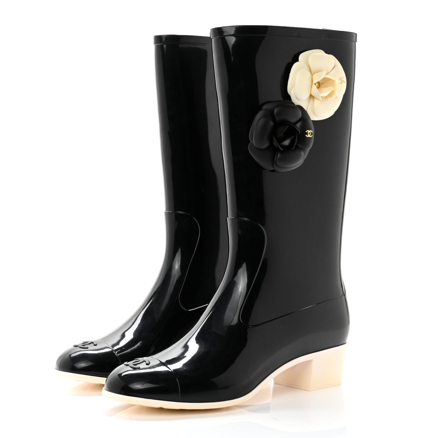 Rubber Camellia Rain Boots 40 Black