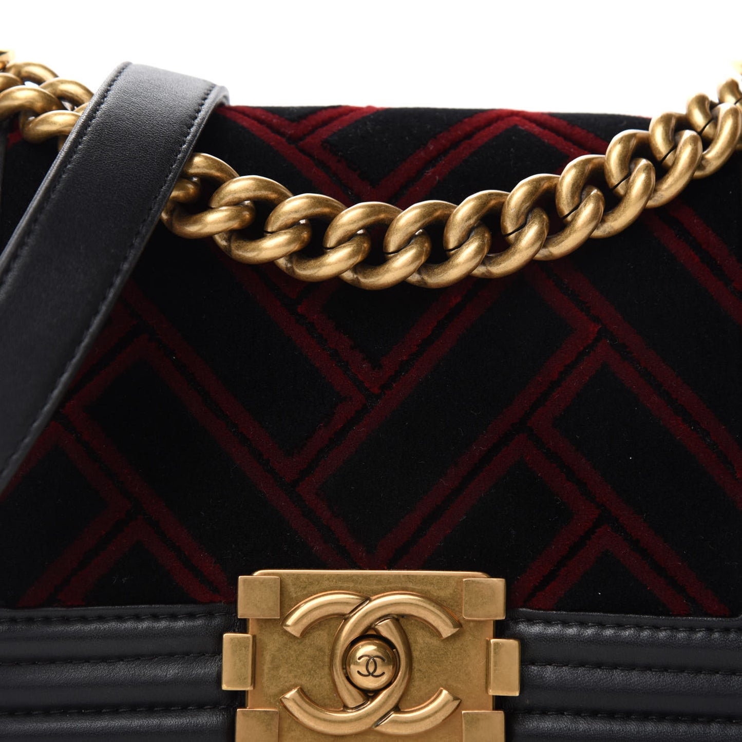 Calfskin Velvet Small Boy Flap Black Red