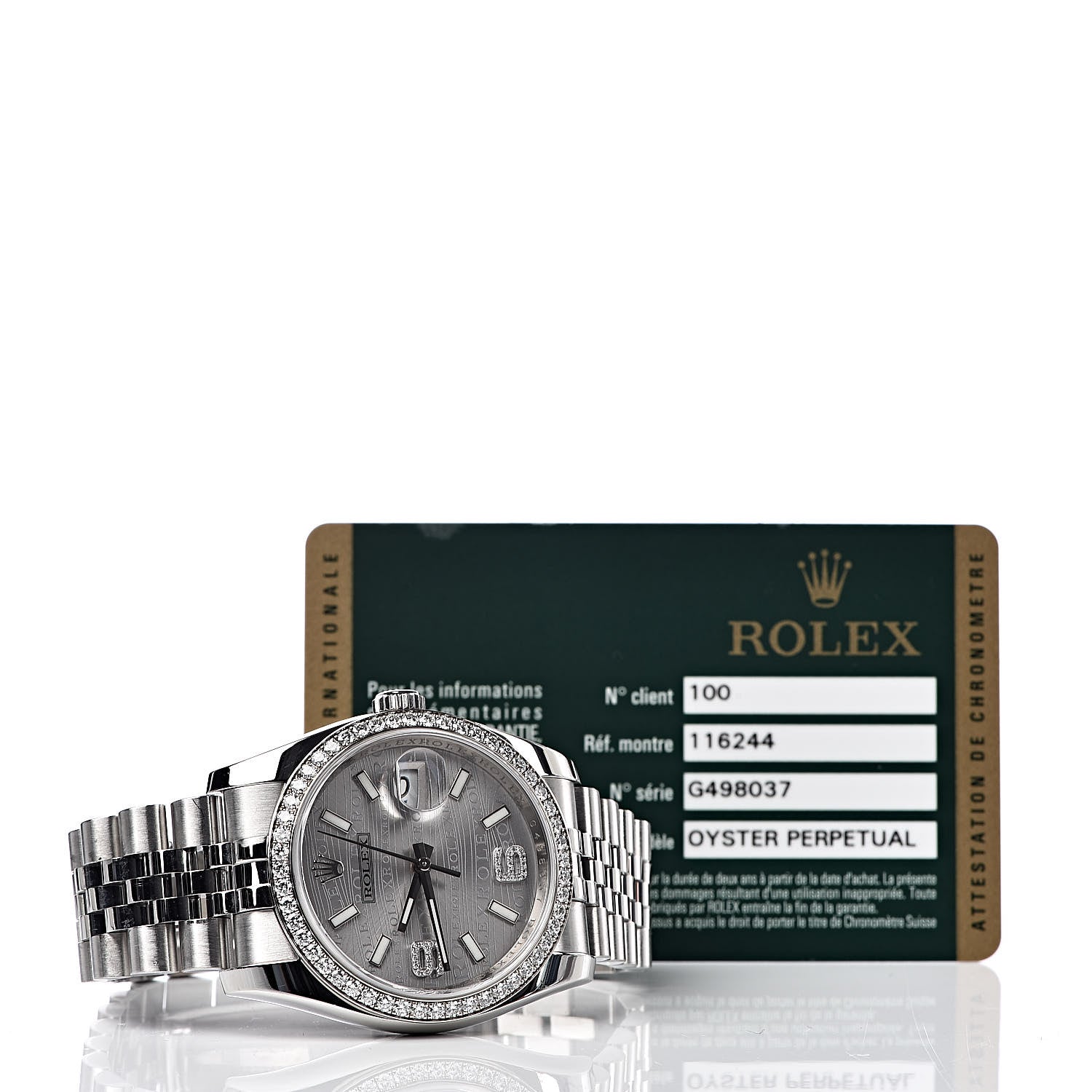Rolex Stainless Steel 18K White Gold Diamond 36mm Oyster Perpetual Datejust Watch Rhodium Waves 116244 8 of 8