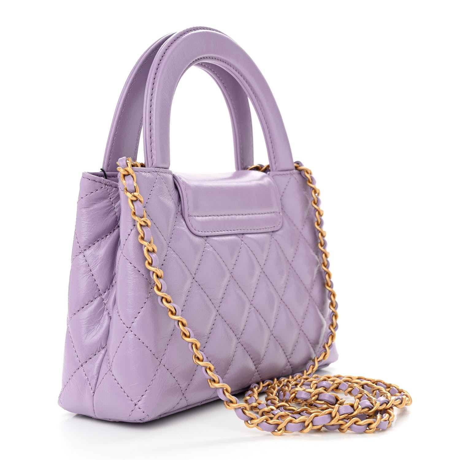 Chanel Shiny Aged Calfskin Quilted Nano Kelly Shopper Lilac 3 of 10