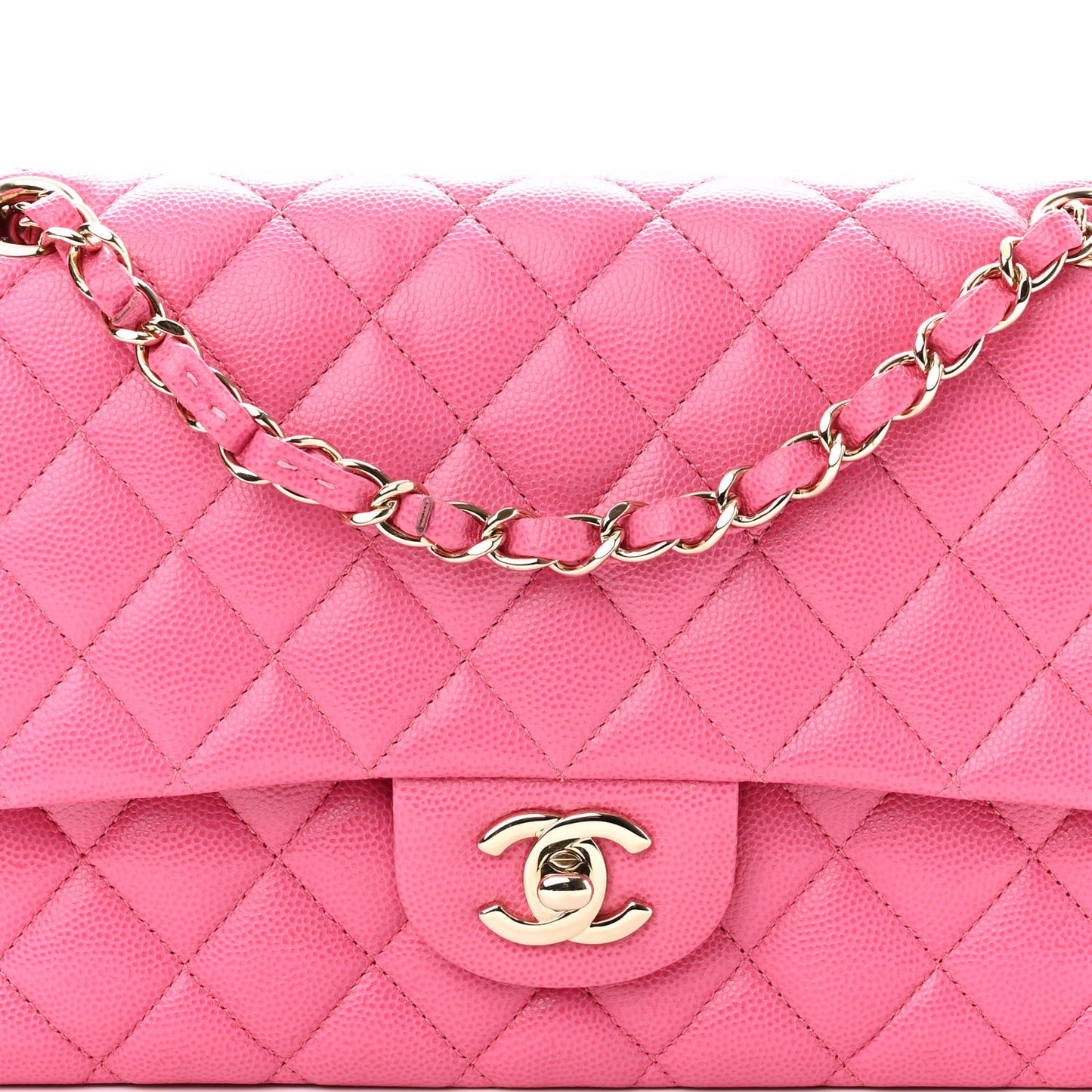 Caviar Quilted Medium Double Flap Pink