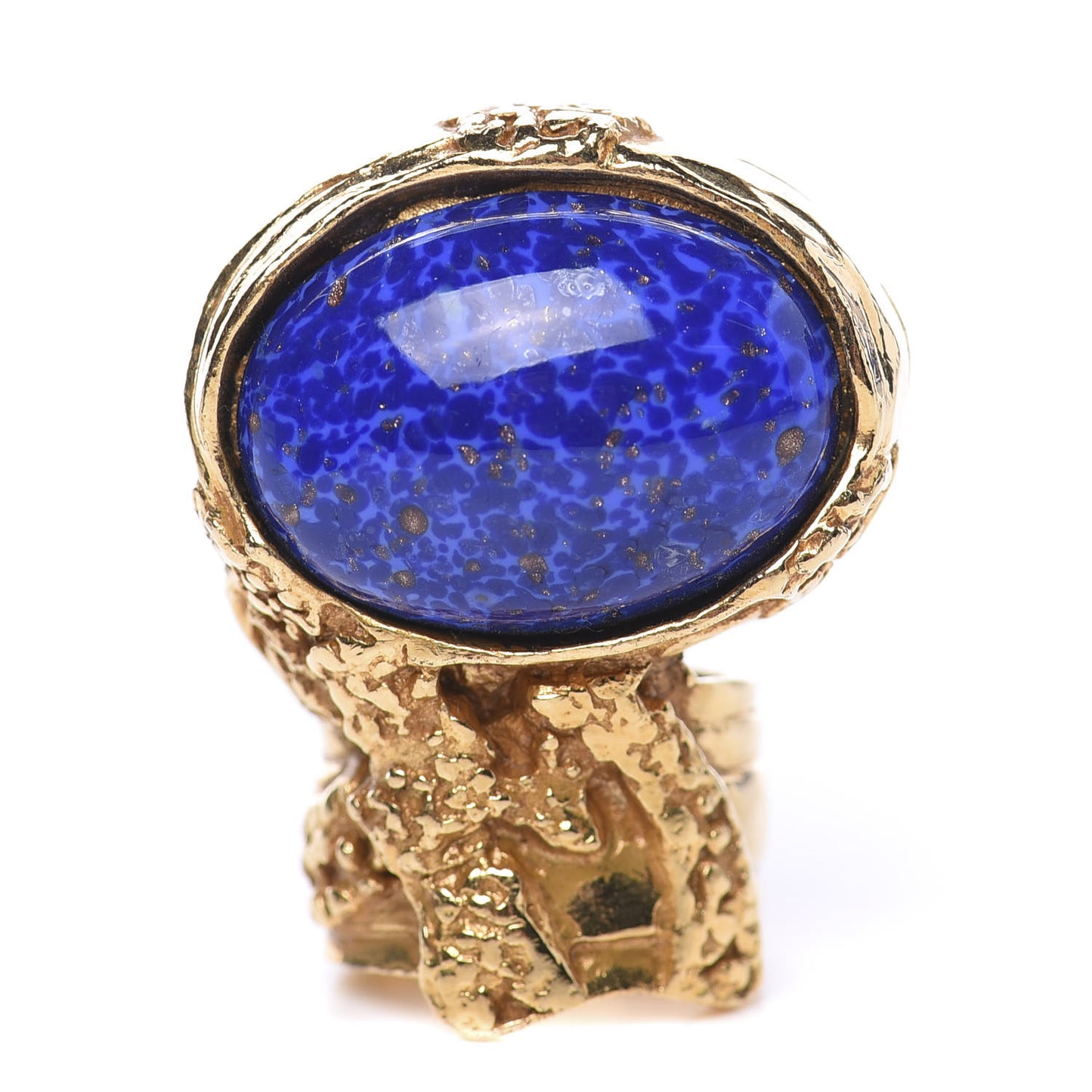 Glass Cabochon Arty Ovale Ring 5 Gold Lapis