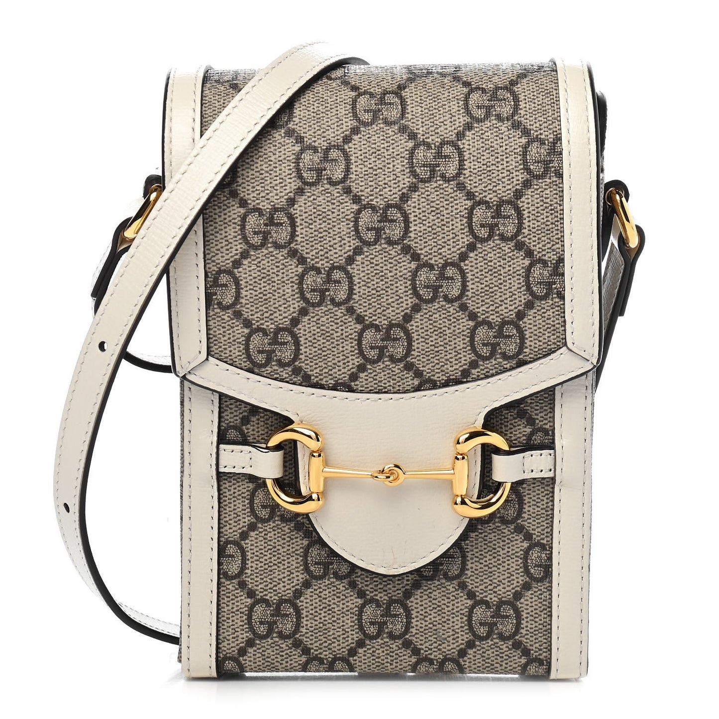GG Supreme Monogram Azalea Calfskin Mini Horsebit 1955 Crossbody Bag Beige Ebony Mystic White