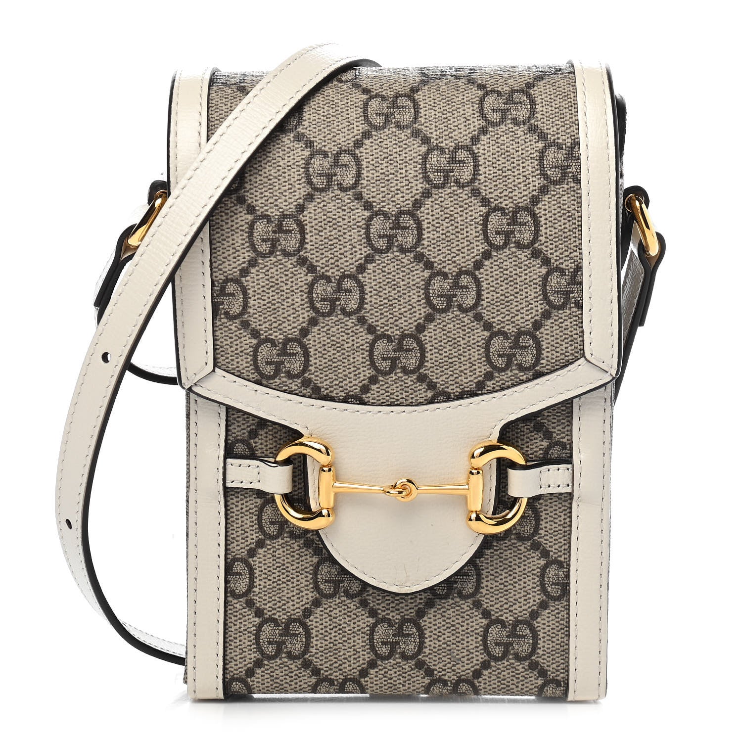 Gucci GG Supreme Monogram Azalea Calfskin Mini Horsebit 1955 Crossbody Bag Beige Ebony Mystic White 1 of 10