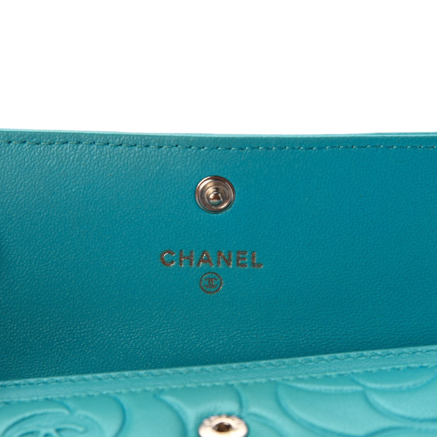 Goatskin Camellia Embossed Card Holder Turquoise