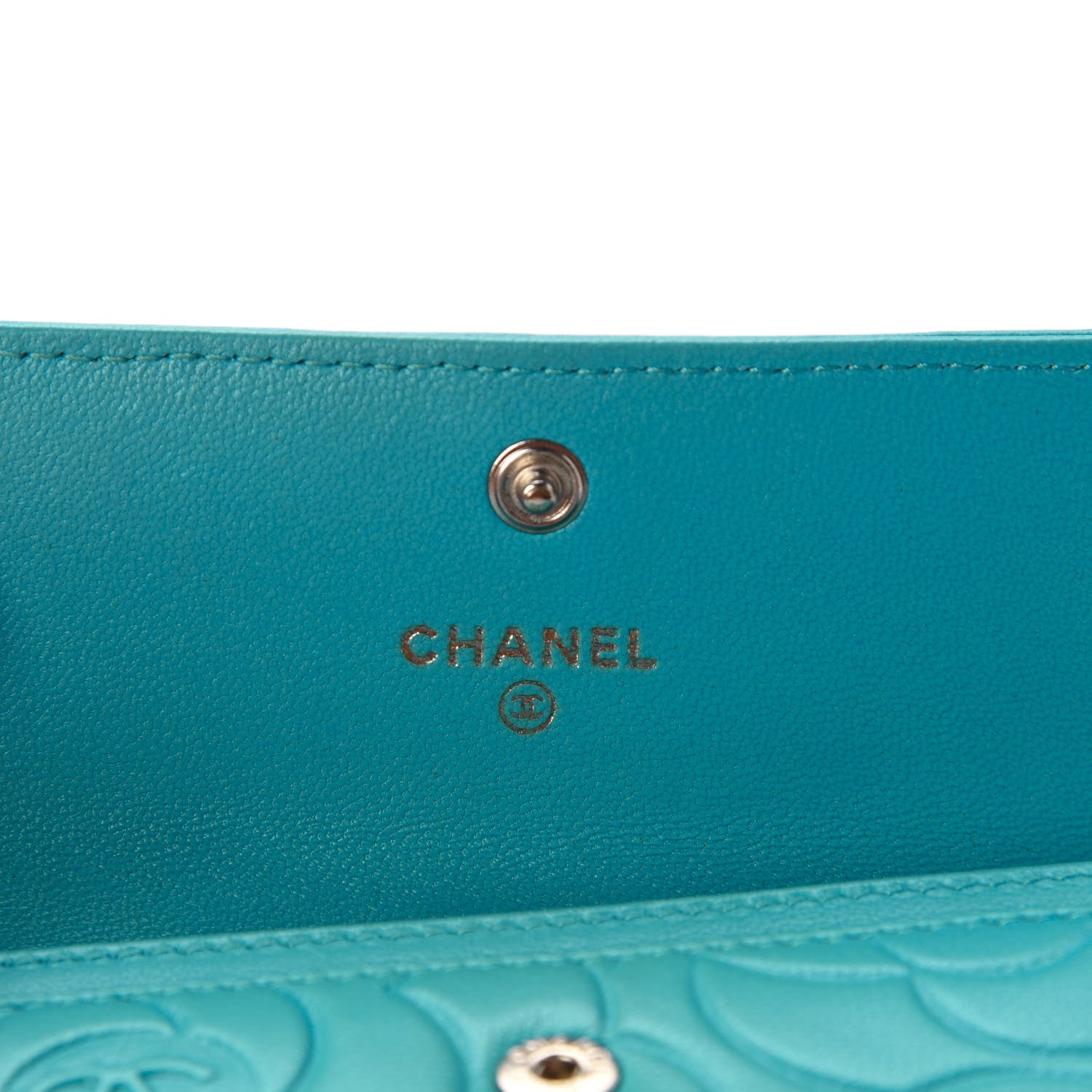 Chanel Goatskin Camellia Embossed Card Holder Turquoise 6 of 11