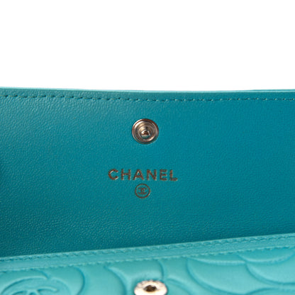 Chanel Goatskin Camellia Embossed Card Holder Turquoise 6 of 11