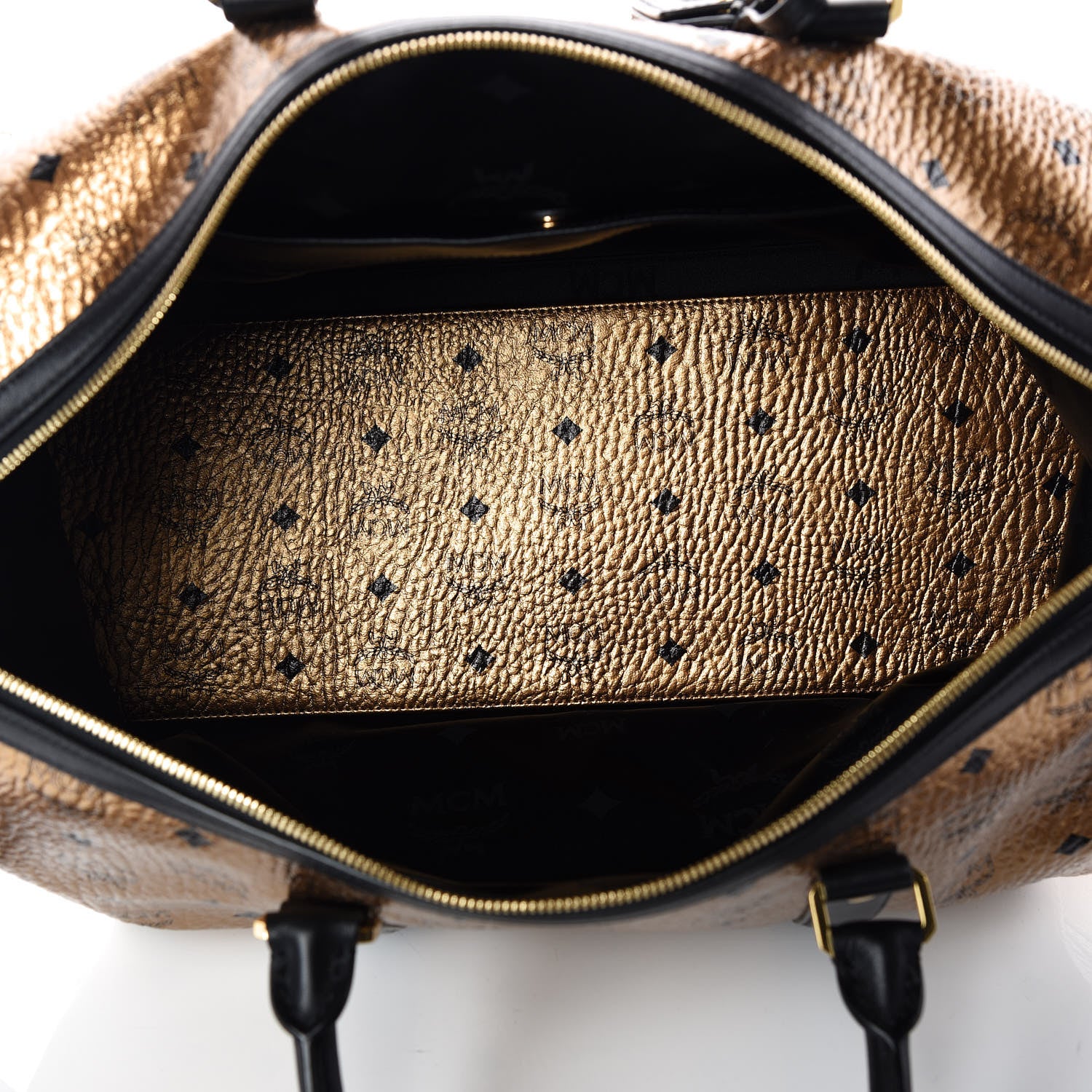 MCM Metallic Visetos Medium Traveler Weekender Bag Gold 8 of 12