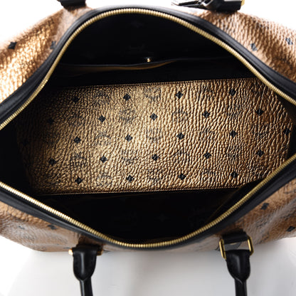 MCM Metallic Visetos Medium Traveler Weekender Bag Gold 8 of 12