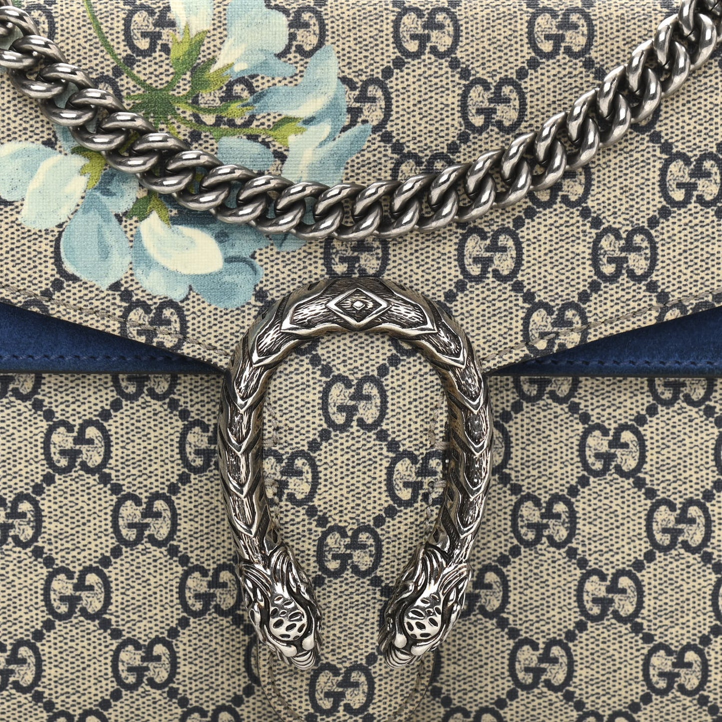 GG Supreme Monogram Blooms Small Dionysus Shoulder Bag Beige Navy Vintage Blue