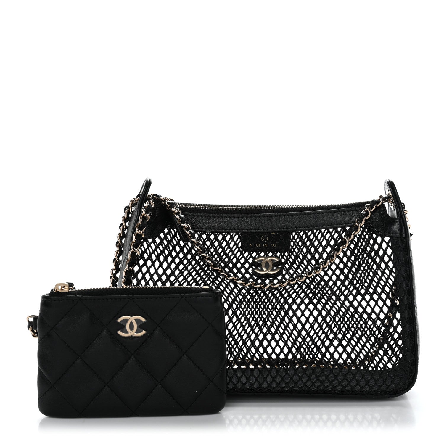 Chanel Mesh Shiny Lambskin Clutch With Chain Black 3 of 11