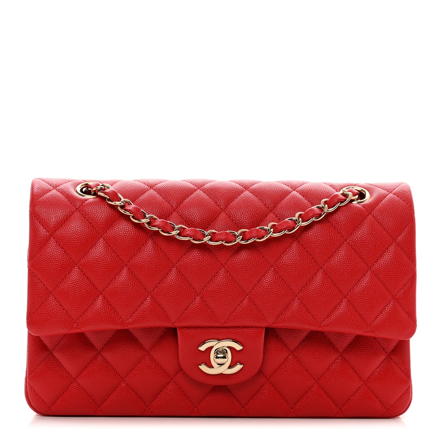 Caviar Quilted Medium Double Flap Red