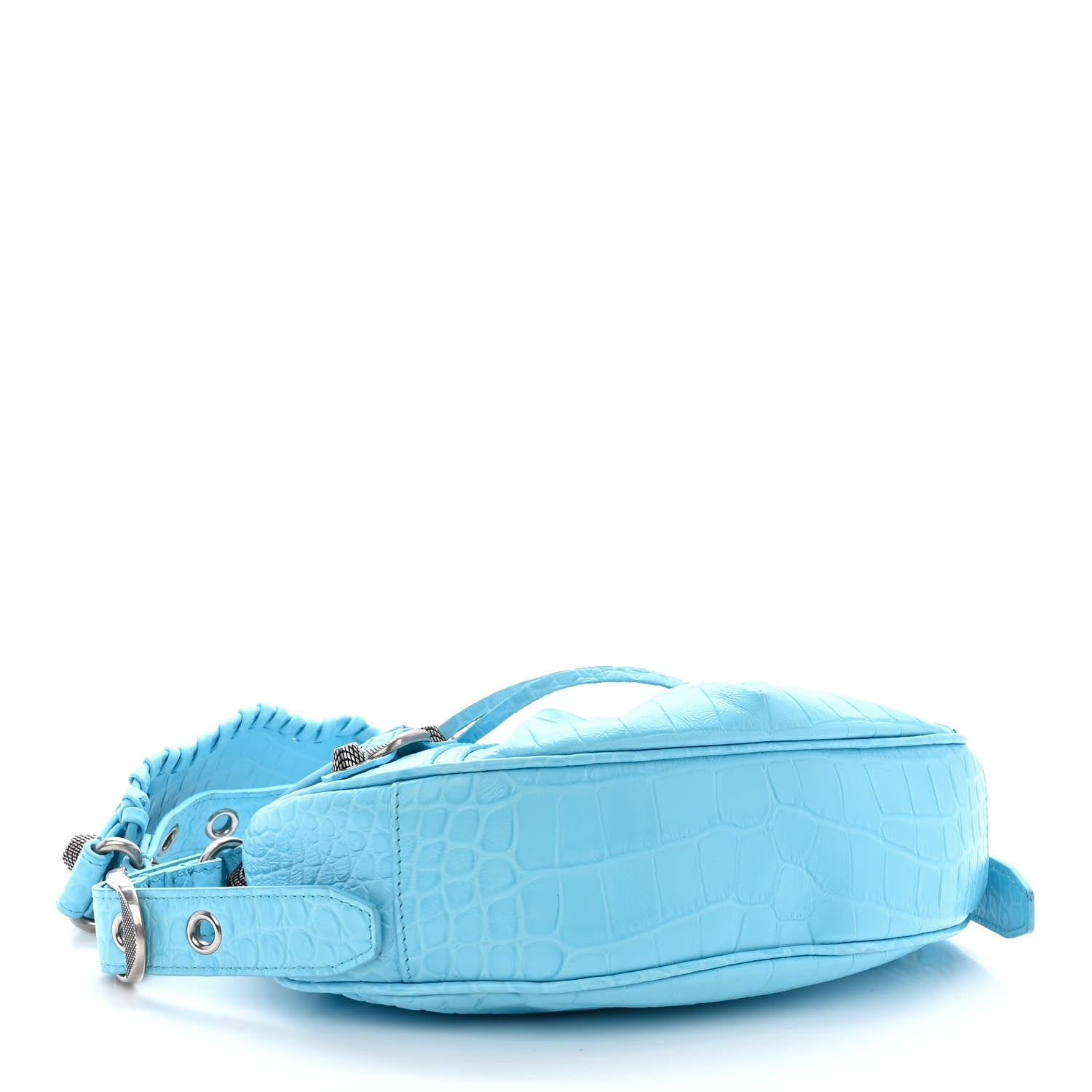 Balenciaga Extra Supple Calfskin Crocodile Embossed Le Cagole Shoulder Bag XS Sky Blue 4 of 14