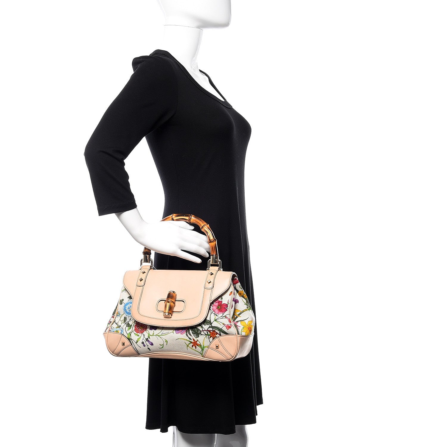 Gucci Floral Flora Canvas Bamboo Top Handle Bag 2 of 14