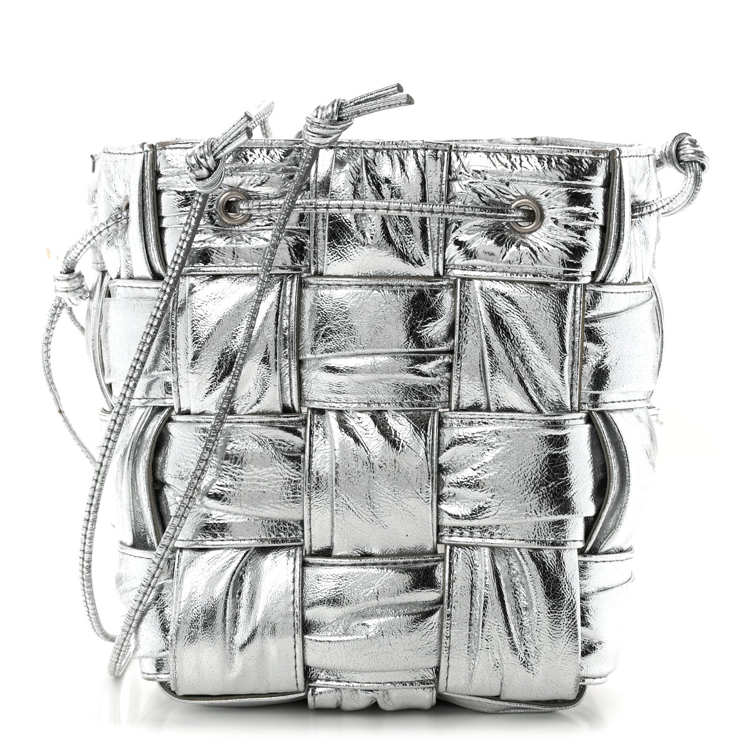 Bottega Veneta Metallic Calfskin Intrecciato Foulard Bucket Bag Silver 1 of 10