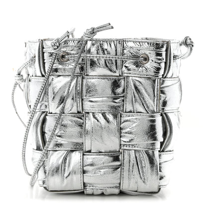 Bottega Veneta Metallic Calfskin Intrecciato Foulard Bucket Bag Silver 1 of 10