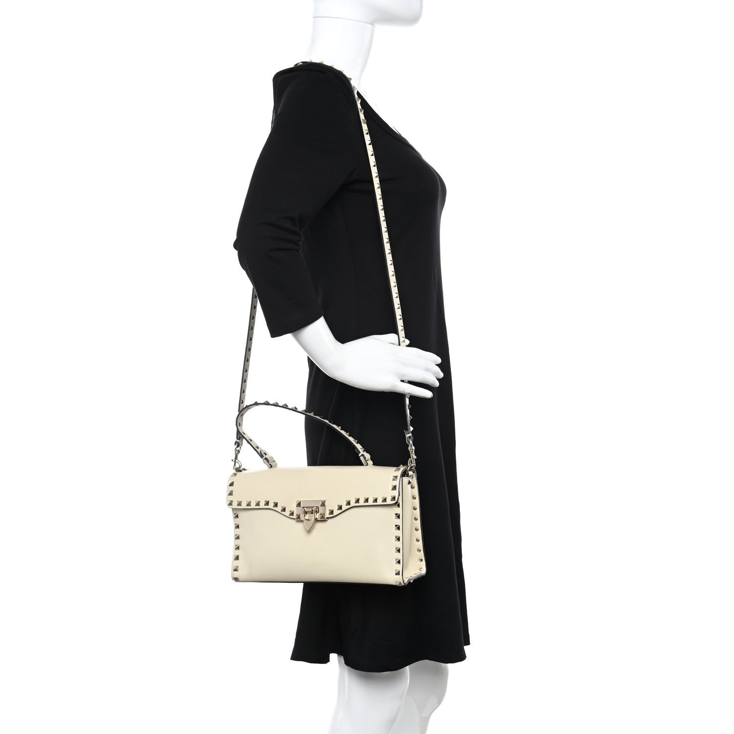 Valentino Garavani Vitello Small Rockstud Single Handle Flap Bag Light Ivory 2 of 19