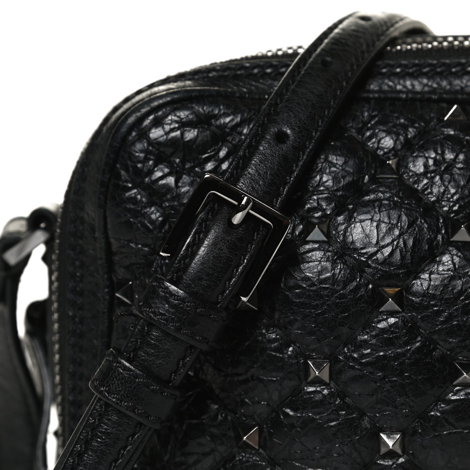 Valentino Garavani Craquele Nappa Rockstud Spike Double Zip Camera Crossbody Bag Black 10 of 12