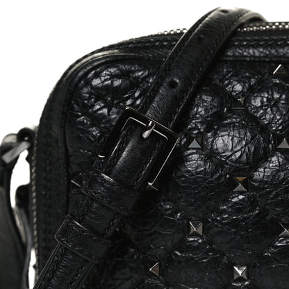 Valentino Garavani Craquele Nappa Rockstud Spike Double Zip Camera Crossbody Bag Black 10 of 12