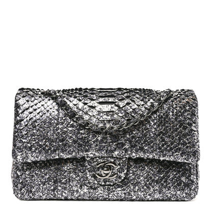 Chanel Metallic Snakeskin Medium Double Flap Black Silver 1 of 11