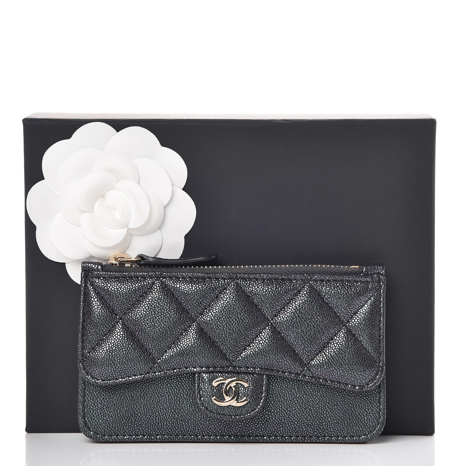 Chanel Iridescent Caviar Quilted Flap Zip Card Holder Black 8 of 8