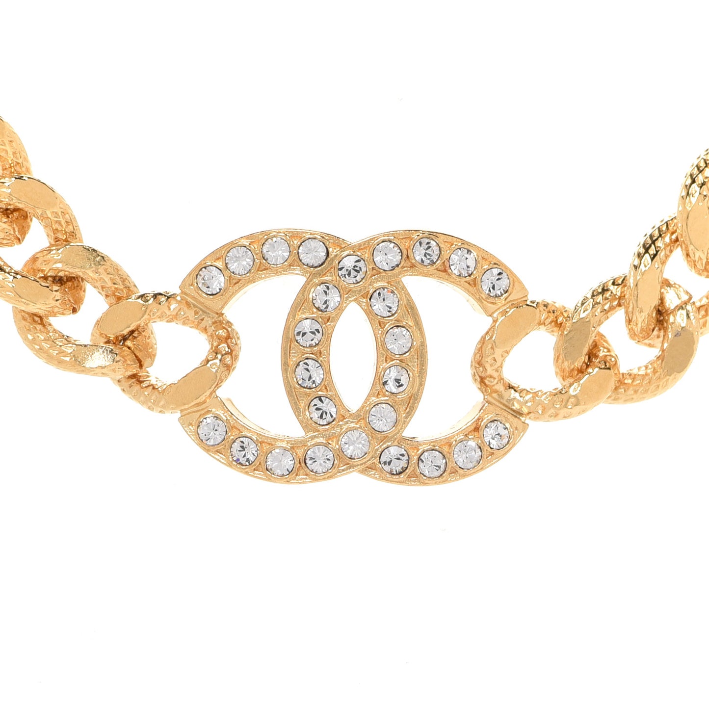 Crystal Chain Link CC Choker Necklace Gold