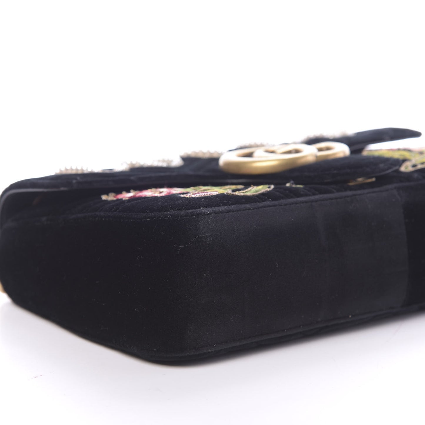 Velvet Matelasse Loved Embroidered Medium GG Marmont Shoulder Bag Black