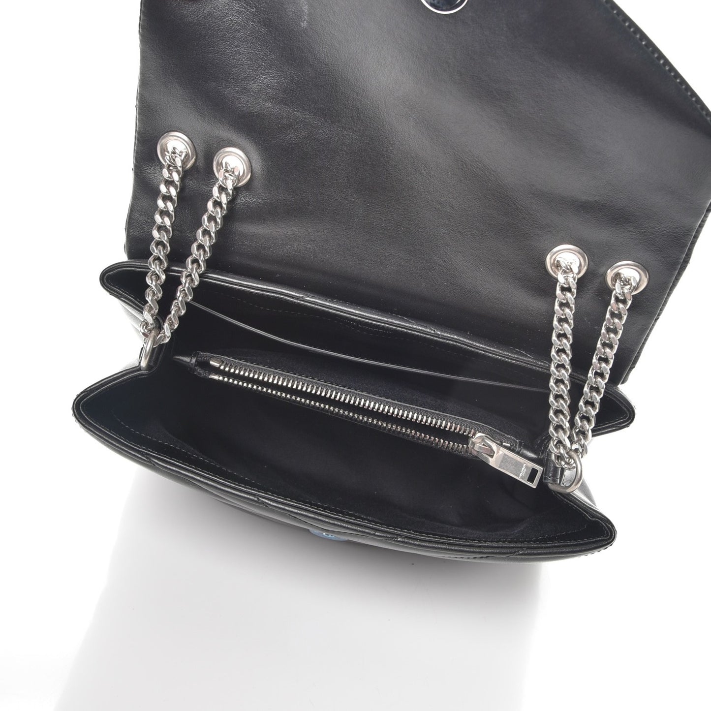 Calfskin Y Quilted Monogram Small Loulou Chain Satchel Black