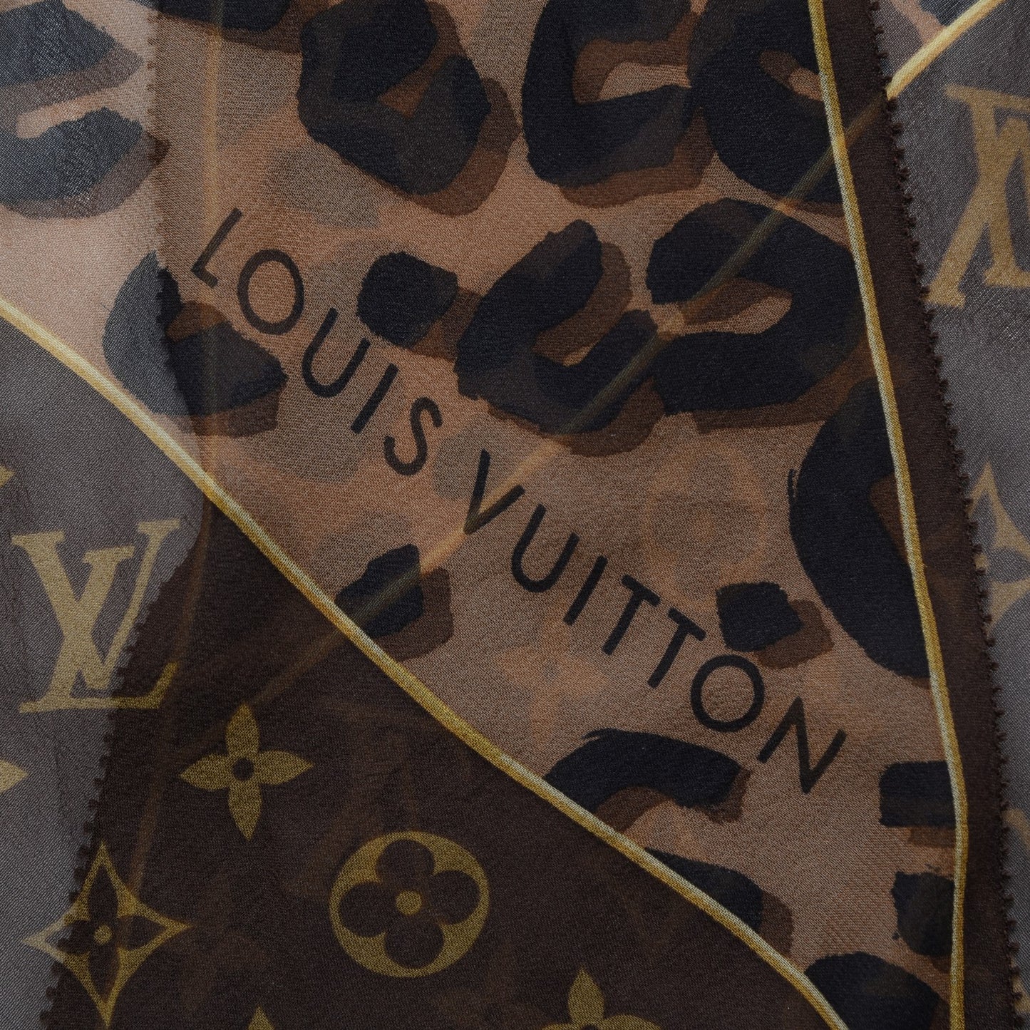 Silk Crepe Leopard Monogram Scarf