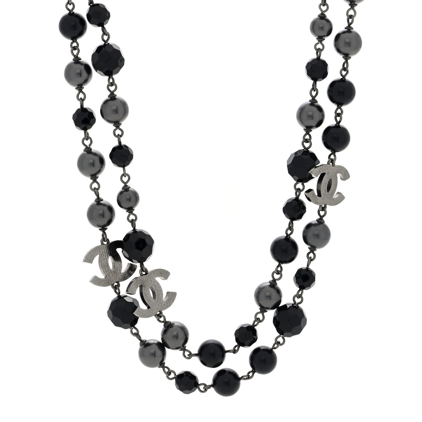 Ruthenium Beaded CC Long Necklace Black
