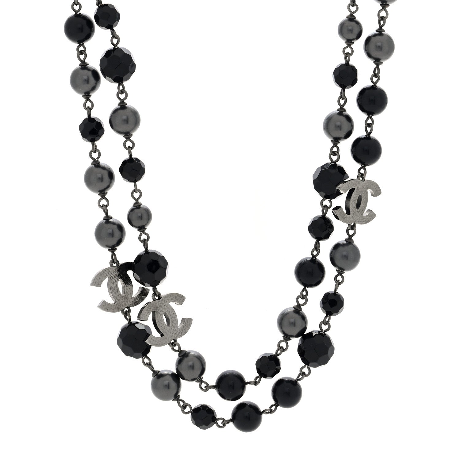 Chanel Ruthenium Beaded CC Long Necklace Black 1 of 4