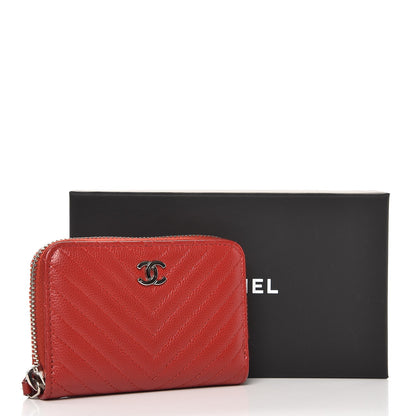Chanel Caviar Chevron Quilted Zip Around Coin Purse Dark Red 8 of 8