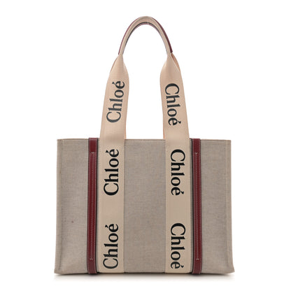 Chloe Linen Calfskin Medium Woody Ribbon Tote White Brown 1 of 14