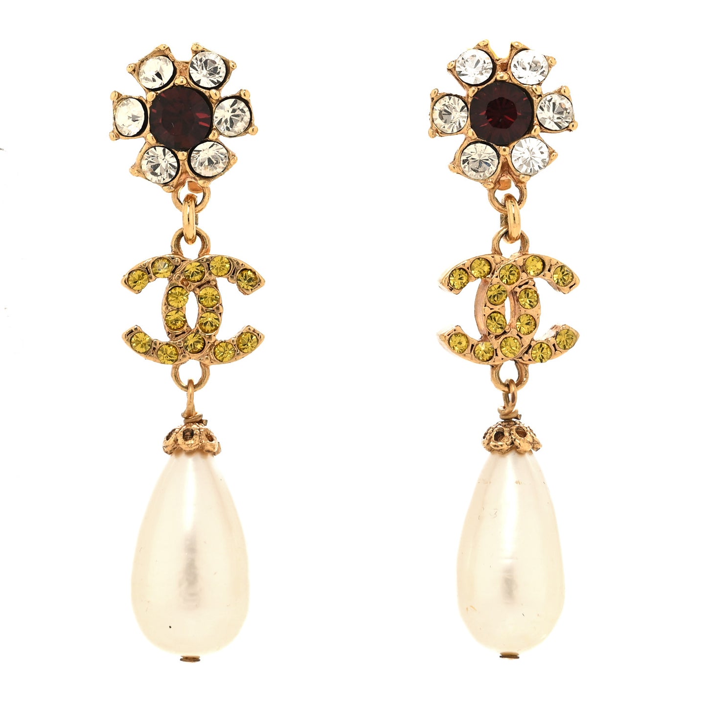Crystal Pearl Tear Drop CC Clip On Earrings Gold Multicolor