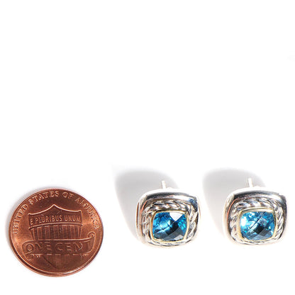 David Yurman Sterling Silver 18K Yellow Gold Blue Topaz 7mm Albion Earrings 2 of 5