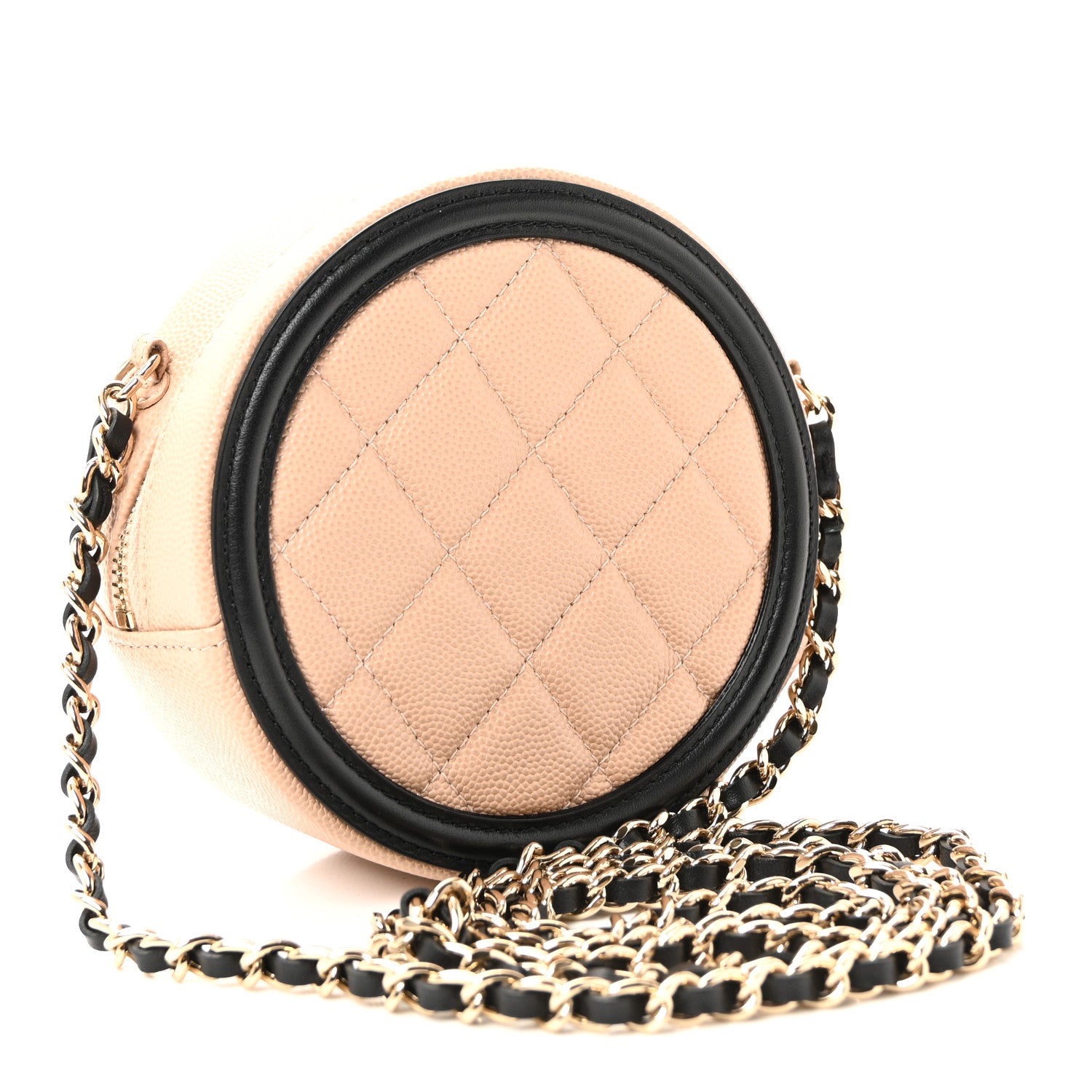 Chanel Caviar Quilted Round Filigree Crossbody Beige Black 3 of 10