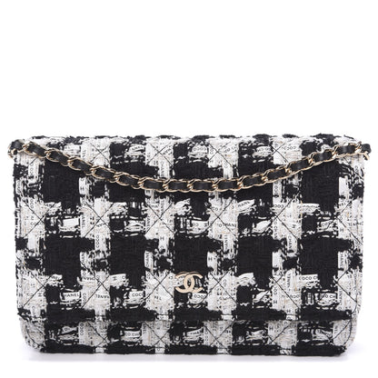 Chanel Tweed Quilted Wallet On Chain WOC Black Ecru White 1 of 10