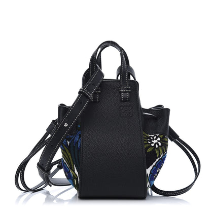 Loewe Calfskin Embroidered Floral Mini Hammock Shoulder Bag Black Peacock Blue 1 of 10