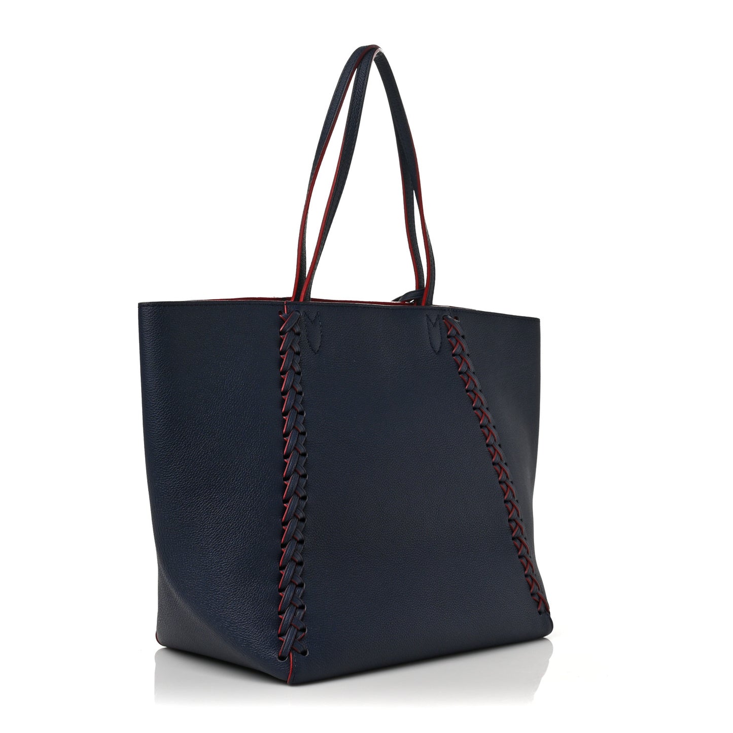 Calfskin Braided Lockme Cabas Marine Rouge