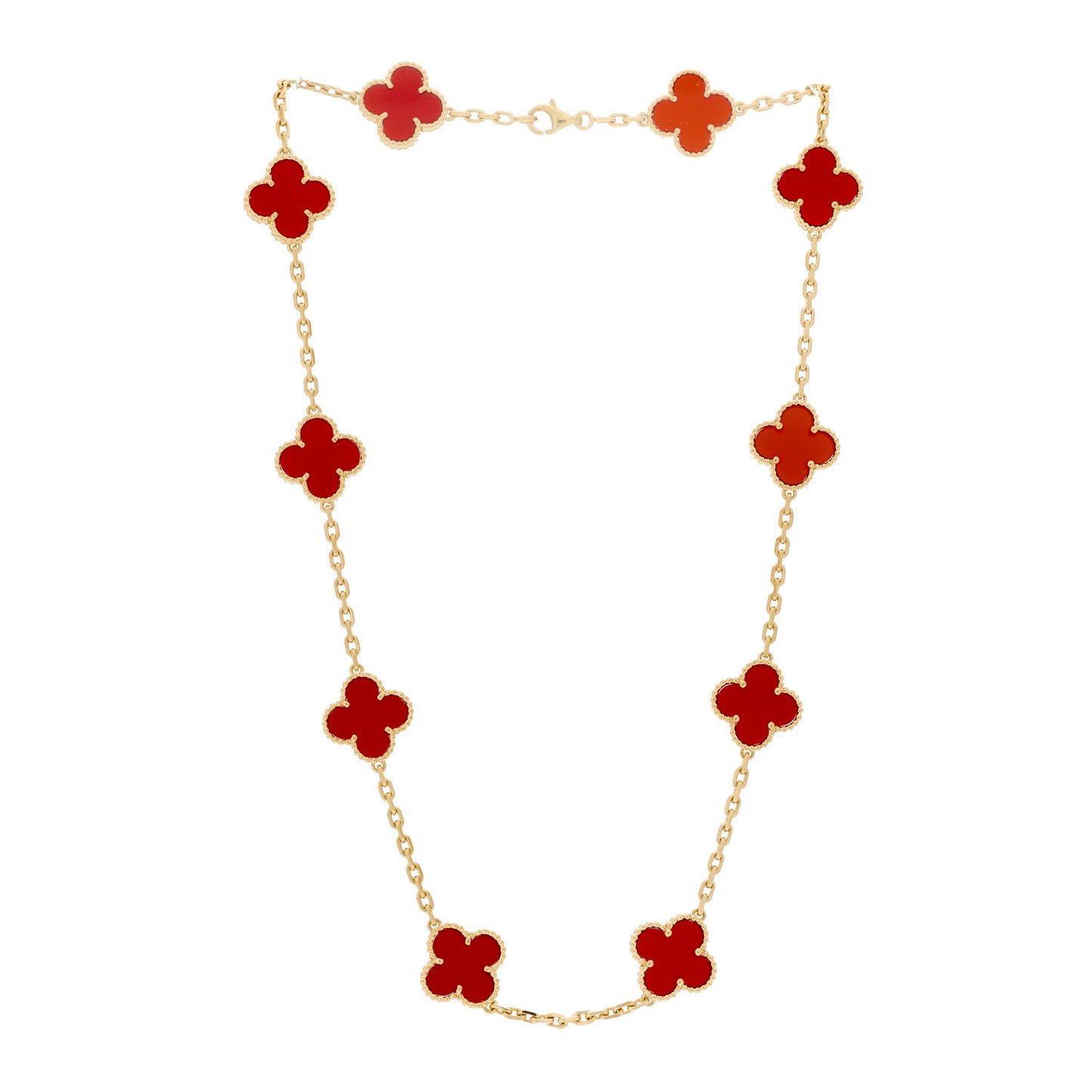 18K Yellow Gold Carnelian 10 Motifs Vintage Alhambra Necklace