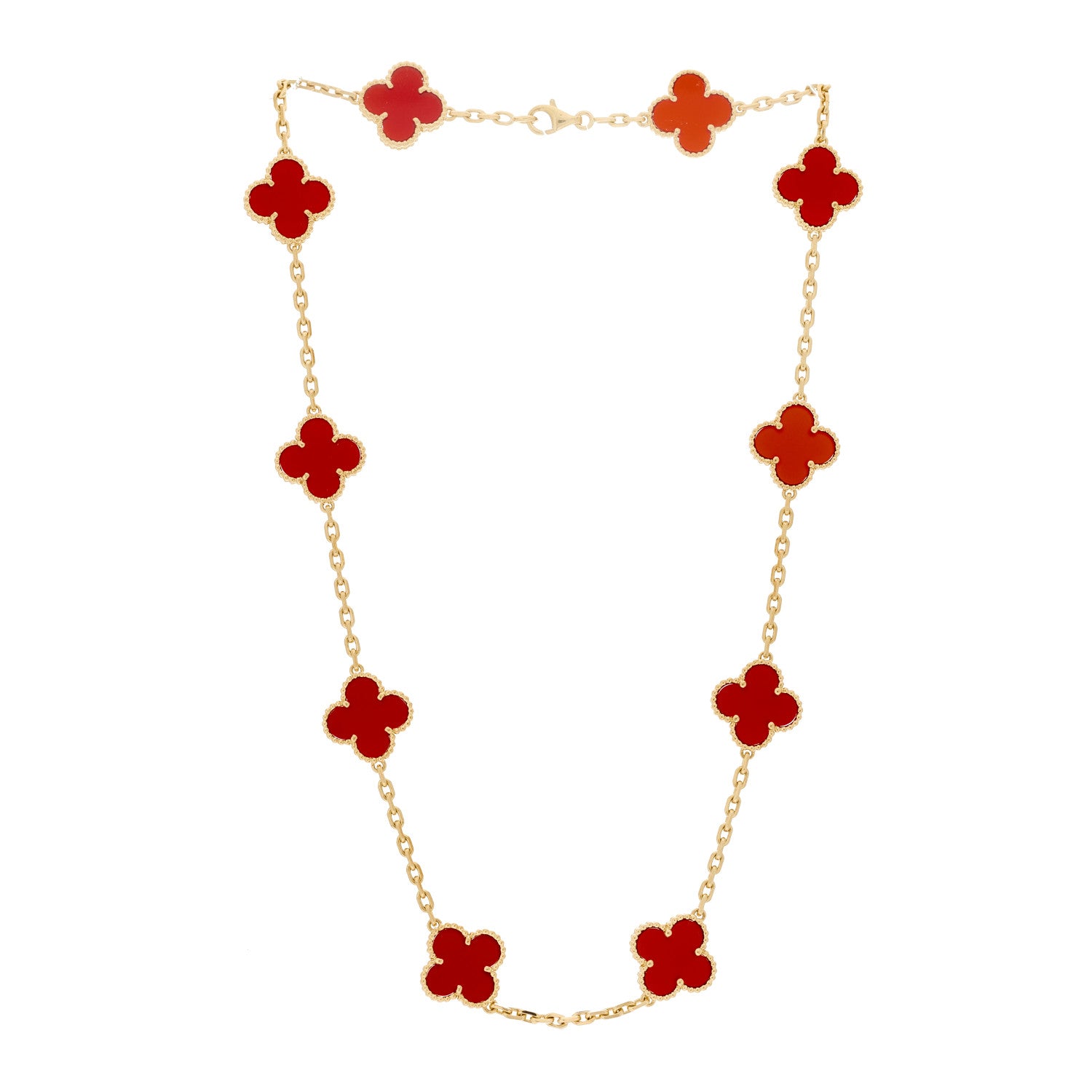 Van Cleef & Arpels 18K Yellow Gold Carnelian 10 Motifs Vintage Alhambra Necklace 3 of 6