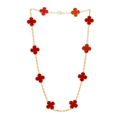Van Cleef & Arpels 18K Yellow Gold Carnelian 10 Motifs Vintage Alhambra Necklace 3 of 6