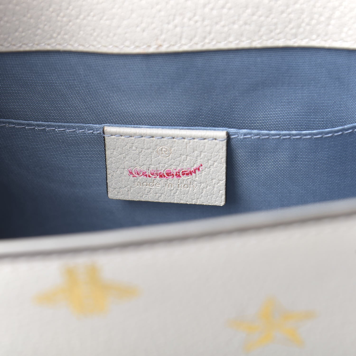 Gucci Textured Calfskin Bee Star Print Mini Sylvie Top Handle Bag Mystic White 7 of 11