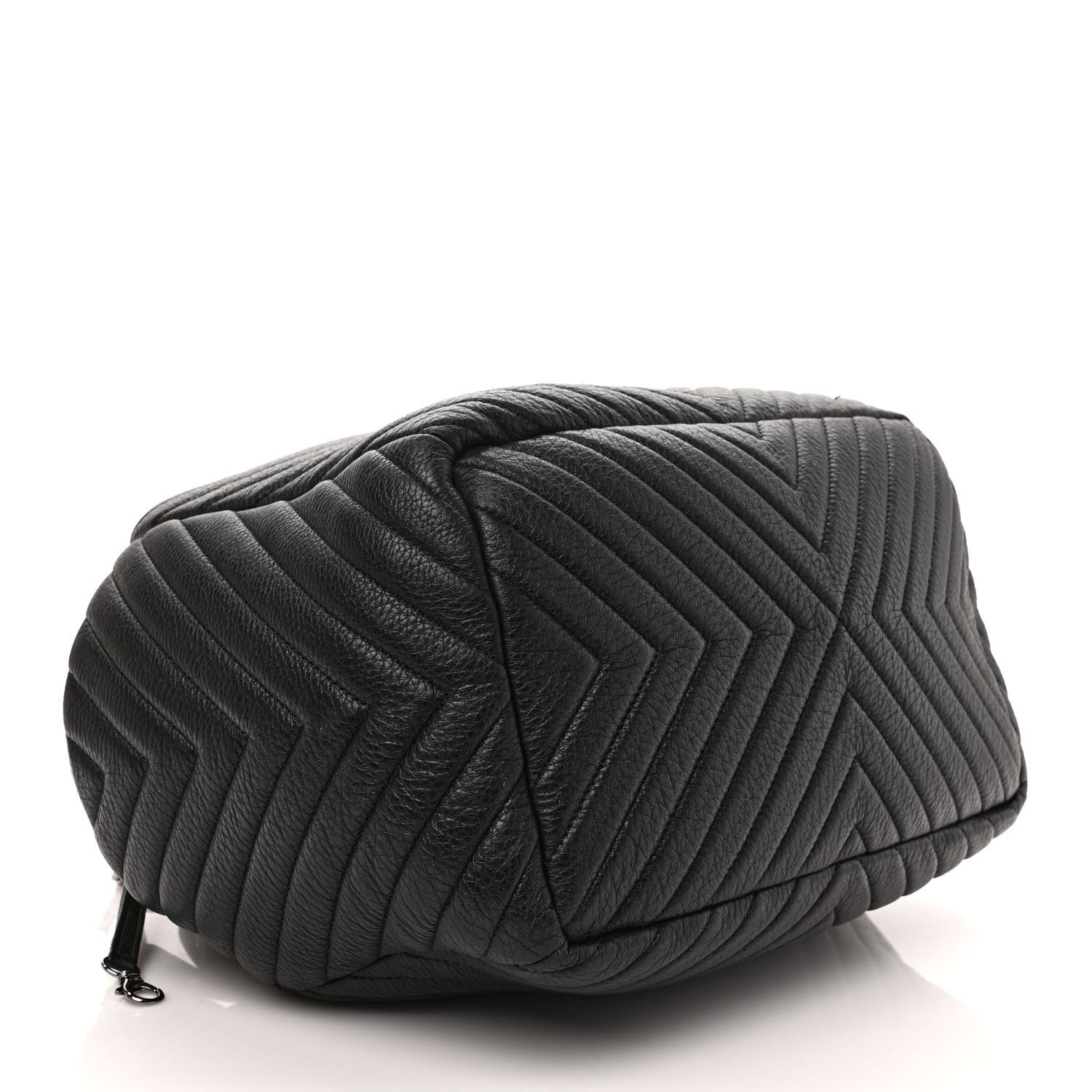 Chanel Deerskin Chevron Large CC Chain Bucket Drawstring Bag Black 4 of 8